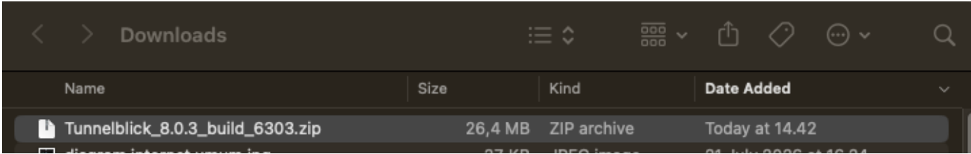 File Installer Tunnelblick di Folder Downloads